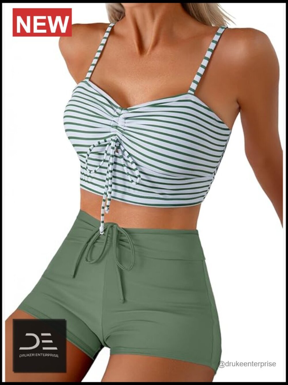 High Waisted Bikini Sets with Tummy Control Drawstring Shorts